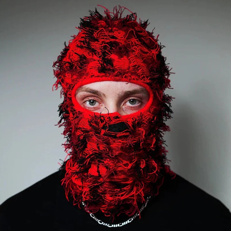 DISTRESSED SKI MASK - RED