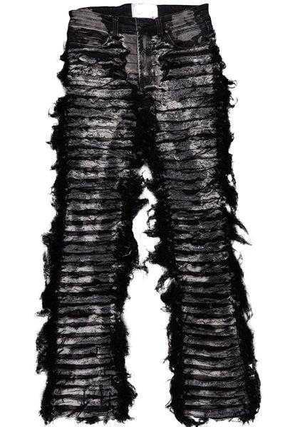 PREMIUM FLARE DISTRESSED DENIM - BLACK/WHITE