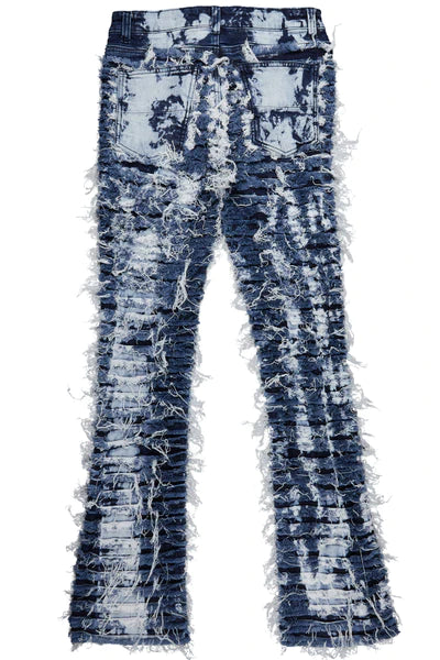 PREMIUM FLARE DISTRESSED DENIM - LIGHT BLUE/WHITE