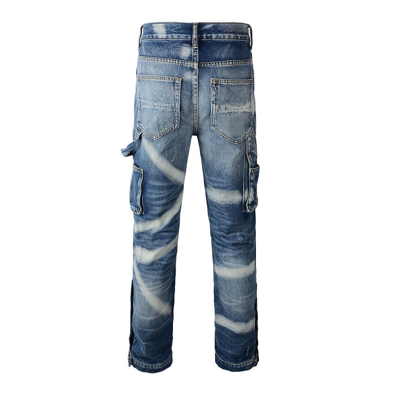 CARGO FLARE DENIM - SLASHED BLUE