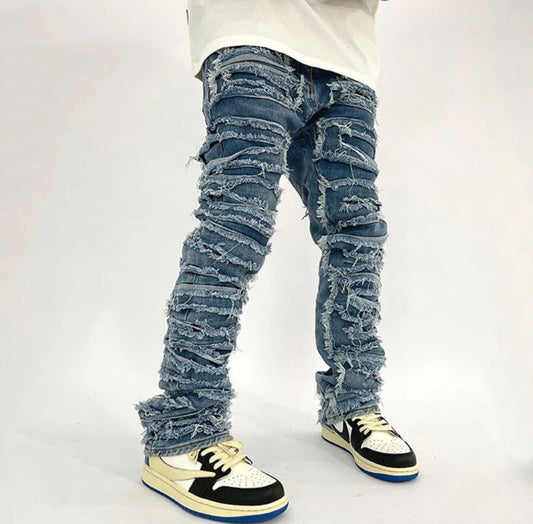 FLARE DISTRESSED DENIM - INDIGO