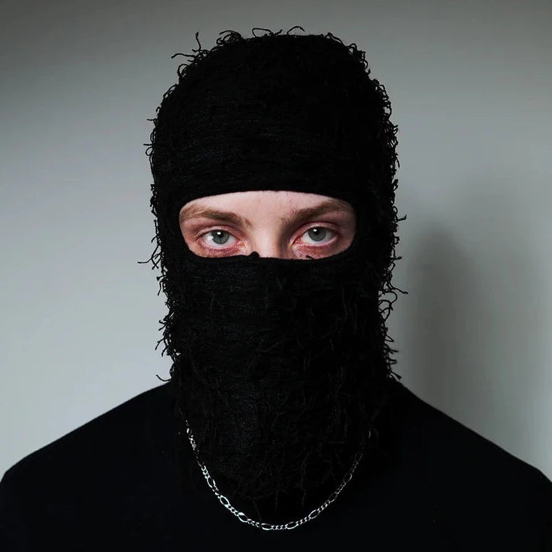 DISTRESSED SKI MASK - BLACK