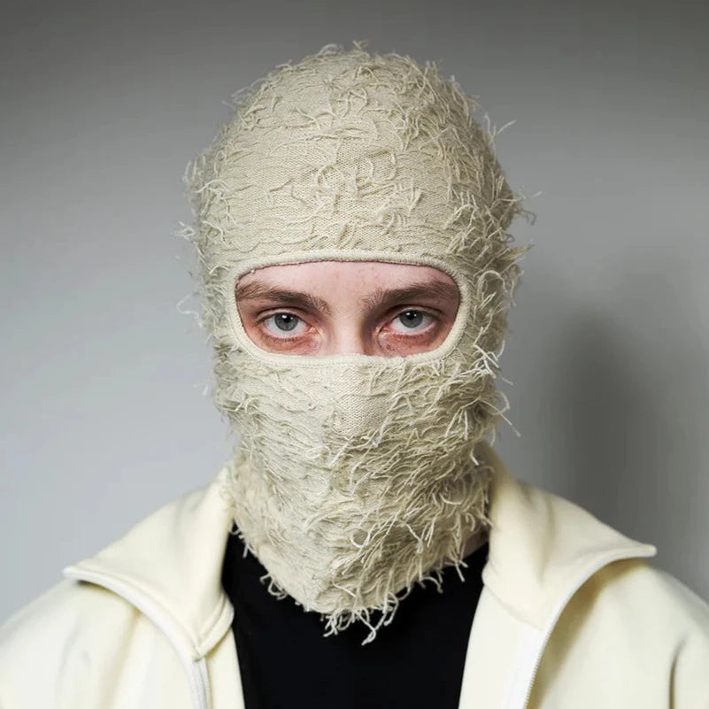 DISTRESSED SKI MASK - CREAM